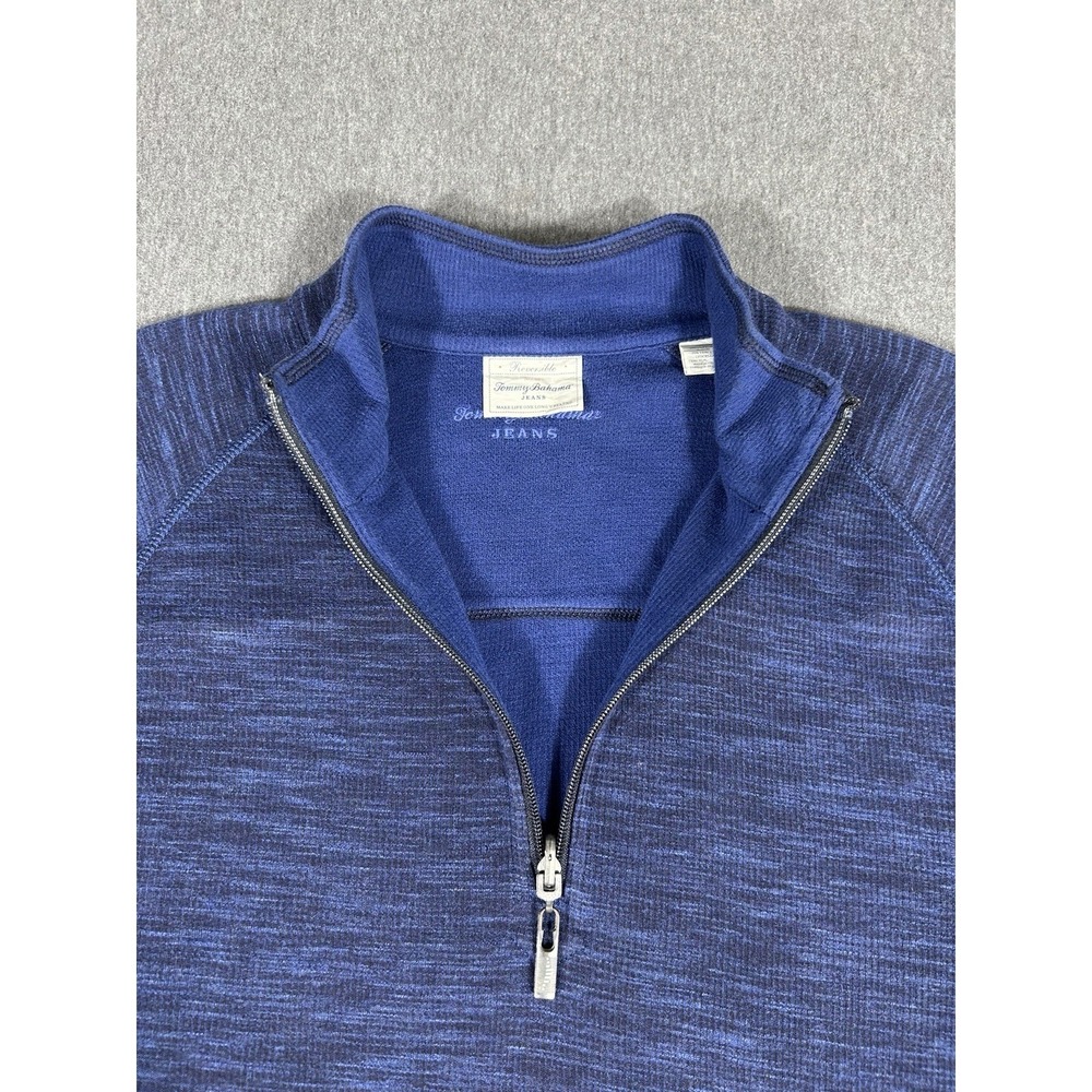 Tommy Bahama Jeans Reversible 1/4 Zip Sweater Mens Blue Cotton Tencel L - Picture 4 of 8
